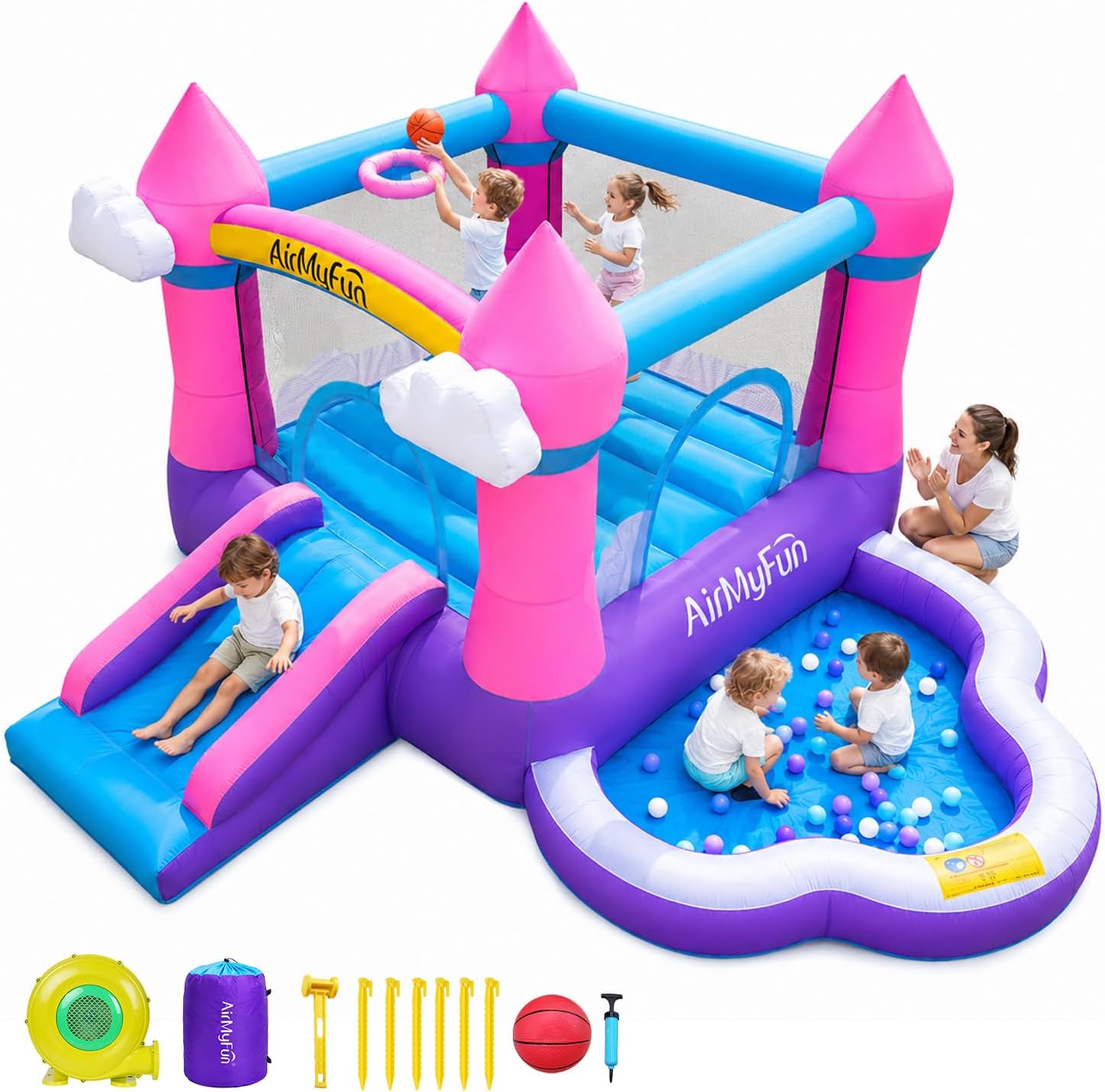 Kids Outdoor Water - Château gonflable rose pour enfants de